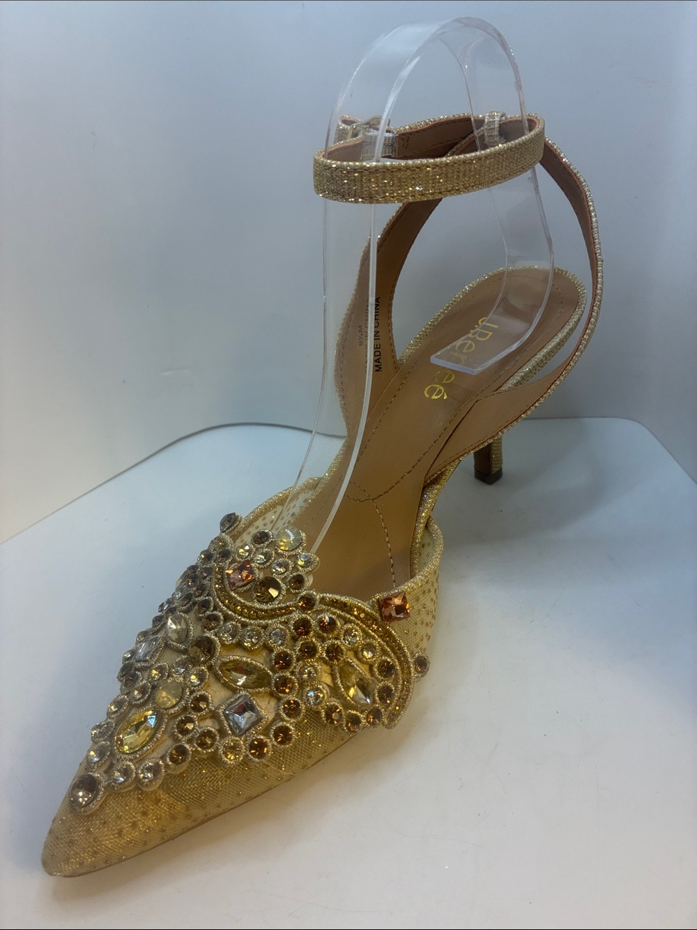 J. RENEE GLITTER/ EMBELLISH/ OPEN BACK BUCKLE/ CROSS ANKLE 3 INCH HEEL